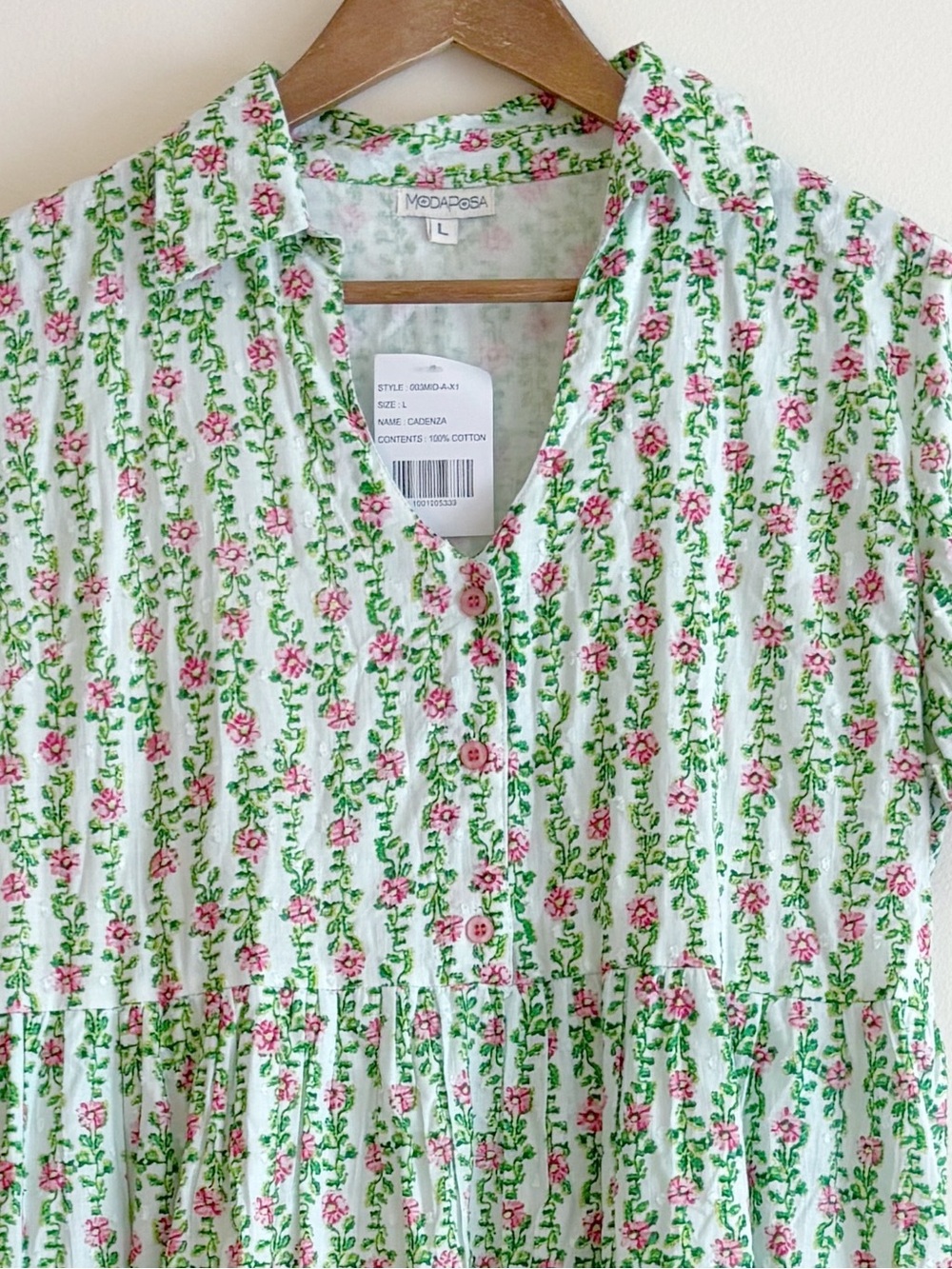 ModaPosa Pink & Green Cadenza Fringe Trim Midi Dress Large Cottagecore NEW NWT - Picture 2 of 8